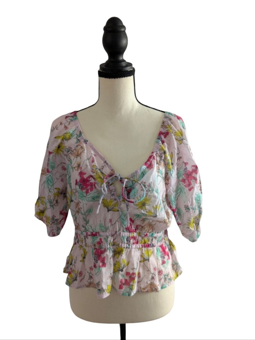 Steve Madden Floral Tie-Front Peplum Blouse Size Large